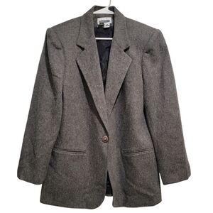 Prophecy Vintage Womens Wool Blazer Shoulder Pads Gray Button Detail Sz 12
